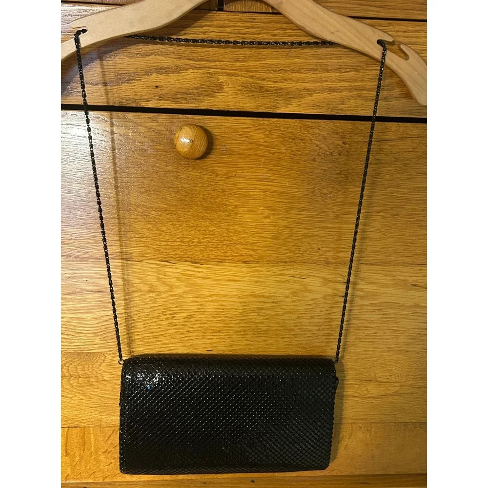 Vintage Black Mesh Evening Clutch Bag Crossbody Formal Purse Goth Glam Romantic